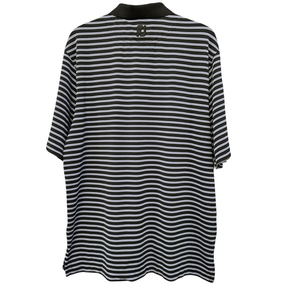 FootJoy Men’s Large Golf Polo Shirt Black Blue White Striped Stretch - Picture 2 of 6